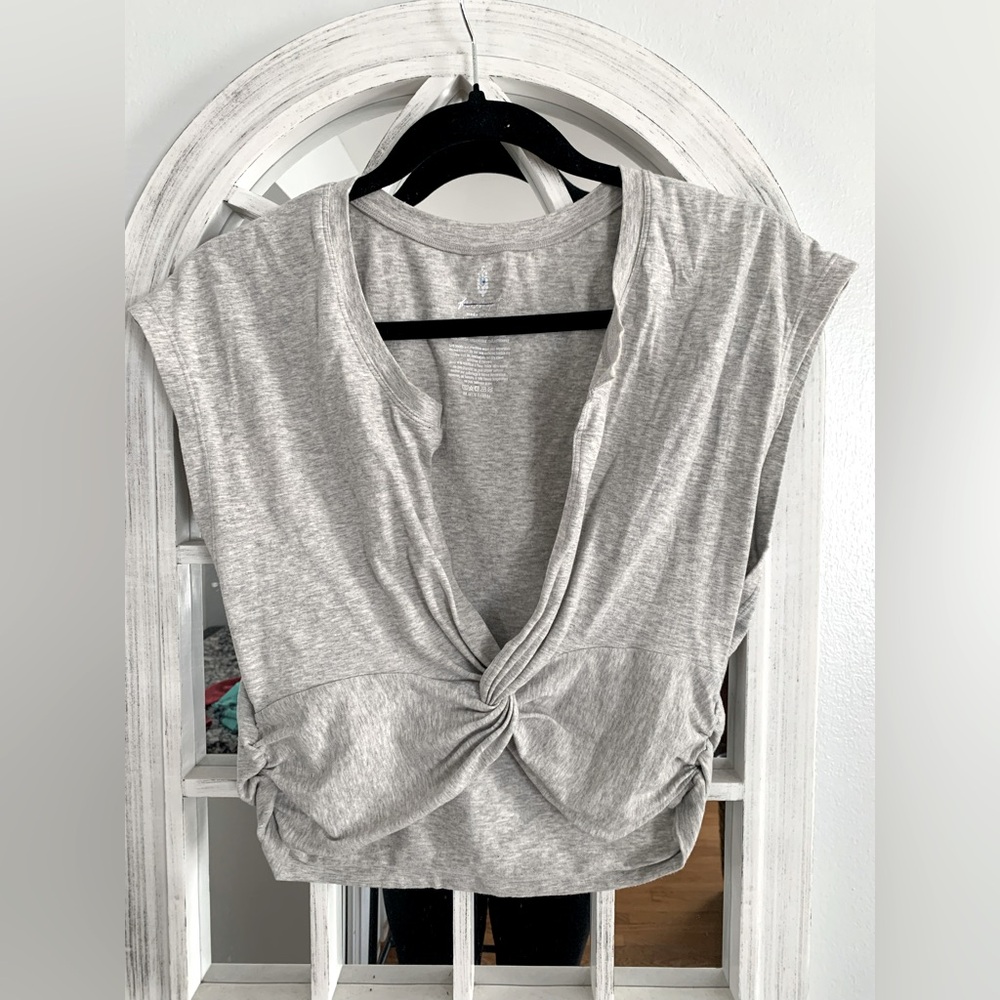 Free People Silver Cap Sleeve Tie Front Blouse